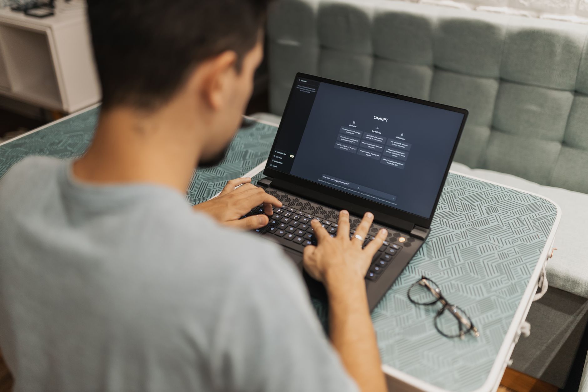 Retail website accessibility compliance concept with a shopper using a laptop and an accessibility icon on screen