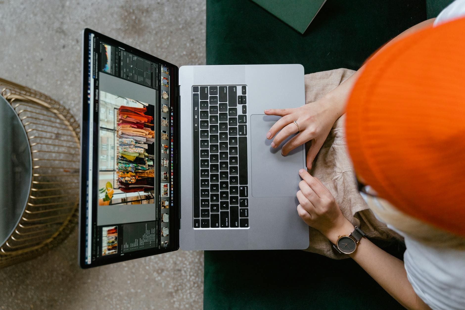Designer checking text and background color contrast ratios on a web design screen